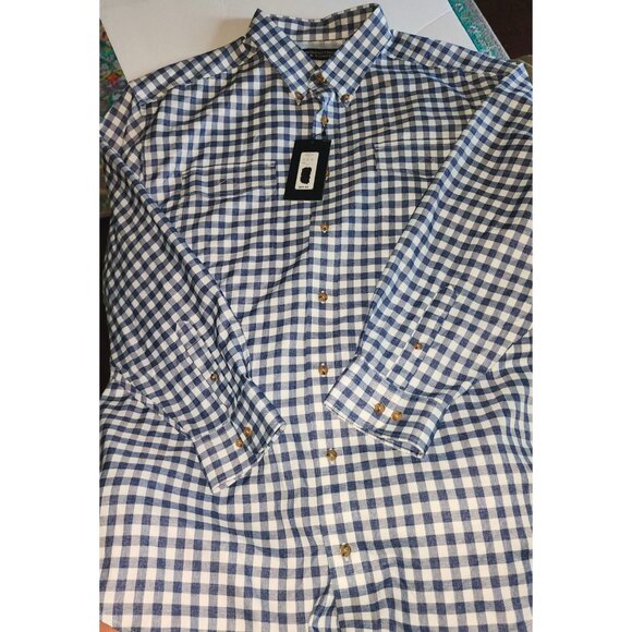 Roundtree & Yorke Men's 2XB Blue & White Check Button-Down Shirt Long Sleeve New - Picture 7 of 15